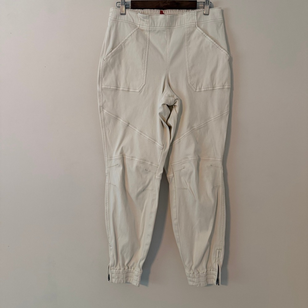 Spanx Stretch Twill Ankle Jogger Pants Cream Off White Moto Utility Women XL